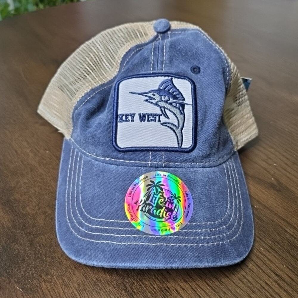 NWT Life In Paradise Key West Florida Adjustable Trucker‎ Cap Blue Color